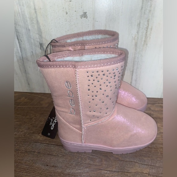 NWT Bebe girls glitter and rhinestone slip on cozy boots. Size 12 - Picture 3 of 10